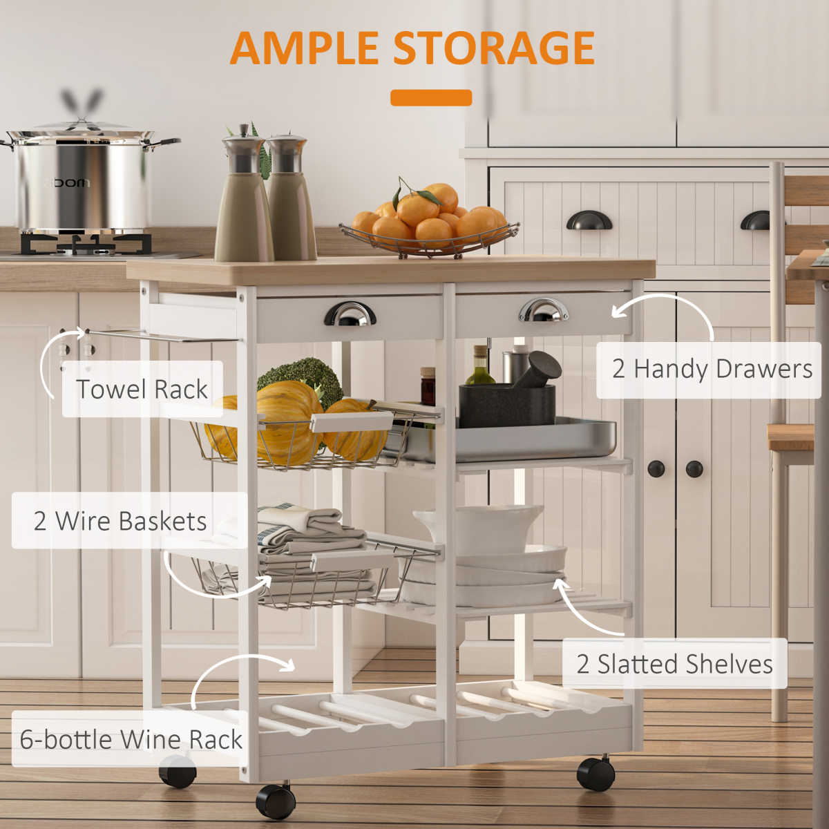 HOMCOM Compact Kitchen Island with Storage Shelves – Extra Prep Surface for Small Kitchens, White