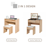 HOMCOM Flip-Top Mirror Dressing Table & Writing Desk with Padded Stool – Hidden Storage