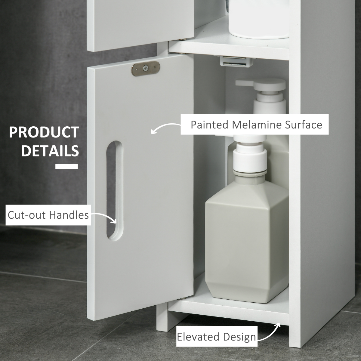 kleankin Freestanding Bathroom Cabinet with 3 Open Shelves and 3 Cupboards – Slim Storage, White
