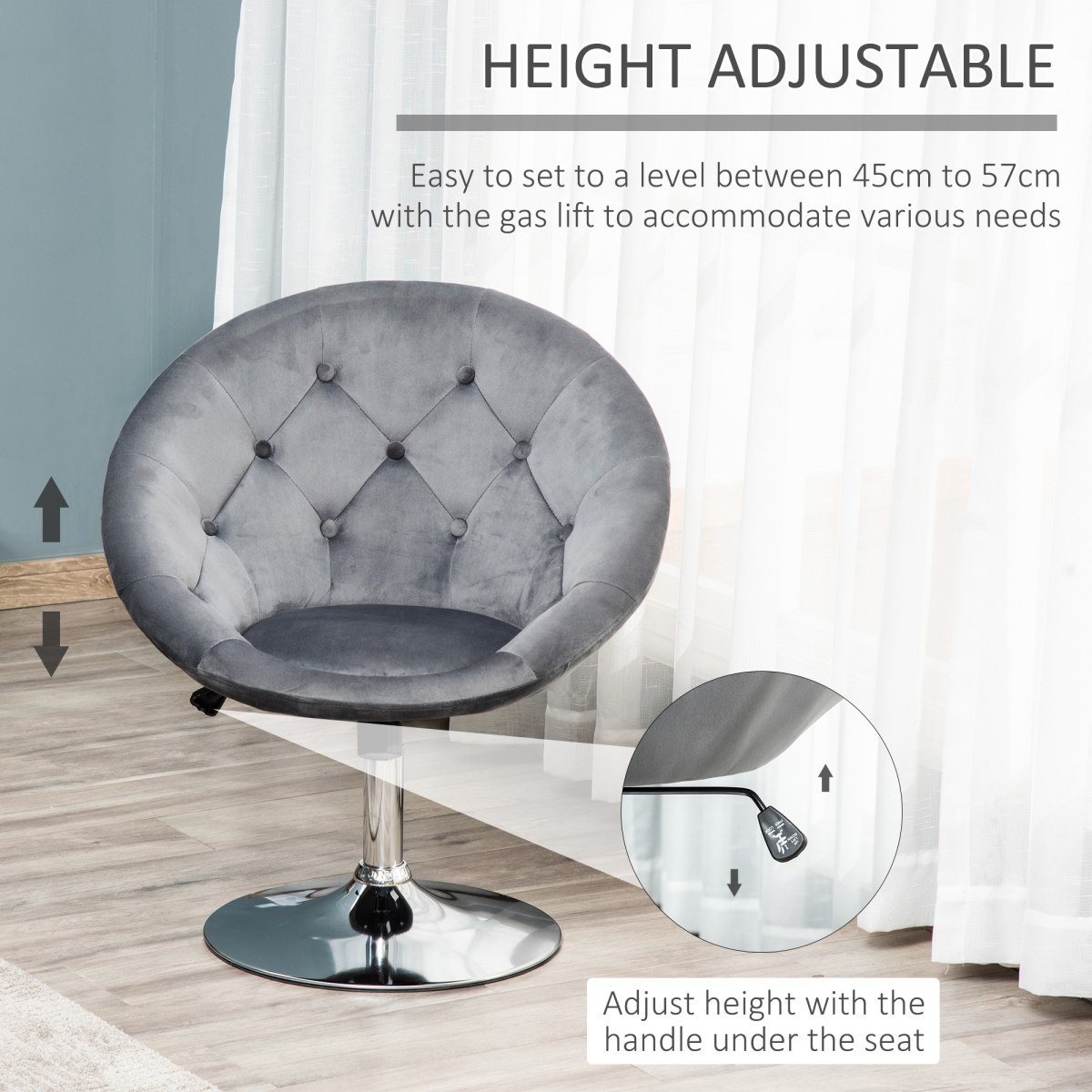 Retro Swivel Tub Bar Stool with Adjustable Height, Chrome Base & Footrest – Armless Counter Seat, Grey