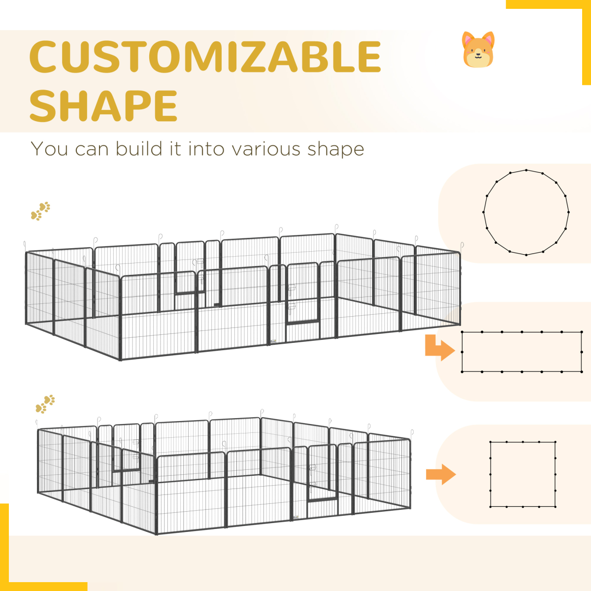 PawHut 16-Panel Heavy Duty Dog Playpen with Doors and Ground Stakes – Foldable Puppy Pen for Small and Medium Dogs, 80 cm High