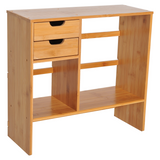 HOMCOM Bamboo Desk Organiser with 2 Drawers and 2 Cube Storage, 180 Degree Rotatable – Desktop Bookshelf