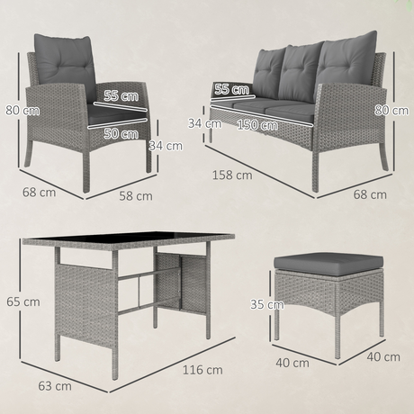 Outsunny rattan set glass-top coffee table