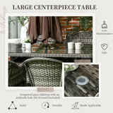 Outsunny 7-Piece Rattan Garden Dining Set with Tempered Glass Table, Umbrella Hole & Cushioned Armchairs