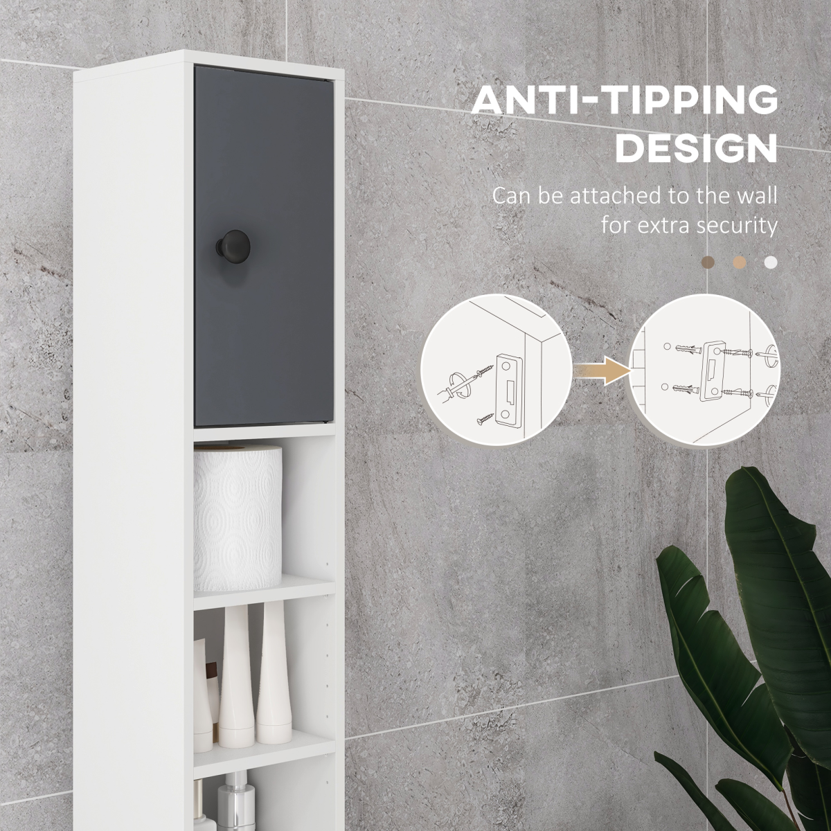 Kleankin Slim Bathroom Cabinet with Drawer, Four Open Shelves & Toilet Roll Storage – Floor Standing Unit, Grey