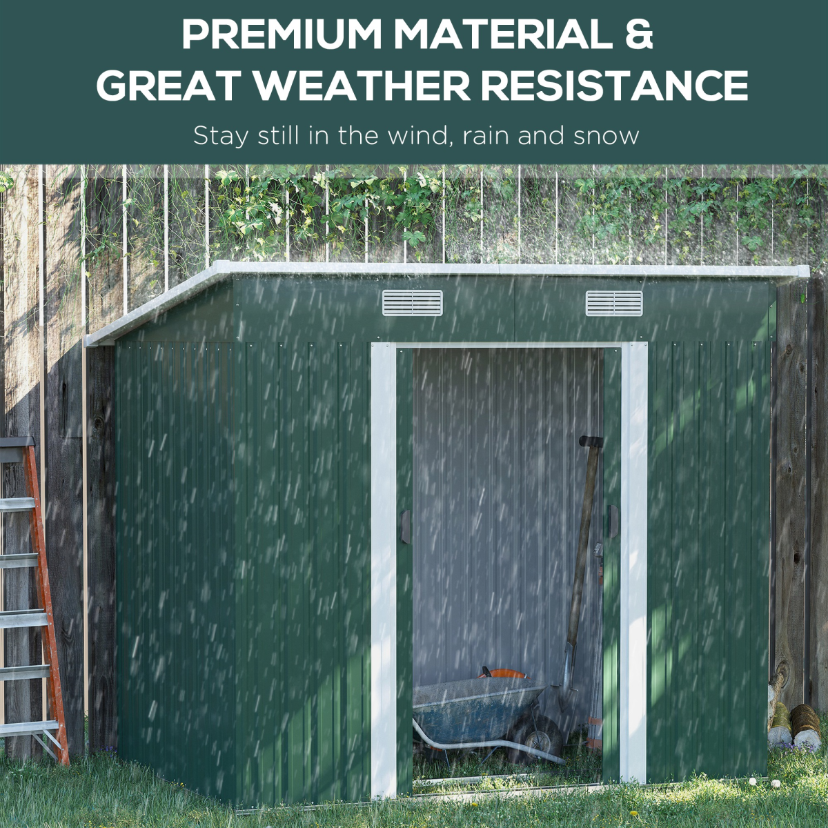 Outsunny 7 x 4ft Metal Garden Storage Shed with Vents and Lockable Sliding Doors – Tool Store, Green