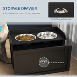PawHut Stainless Steel Raised Dog Bowl Stand with 21L Storage Drawer – Feeding Station for Large Dogs, Black