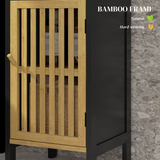 HOMCOM Bamboo Bathroom Floor Cabinet with Adjustable Shelf & Slatted Door – Tall Slim Storage, Black, Natural