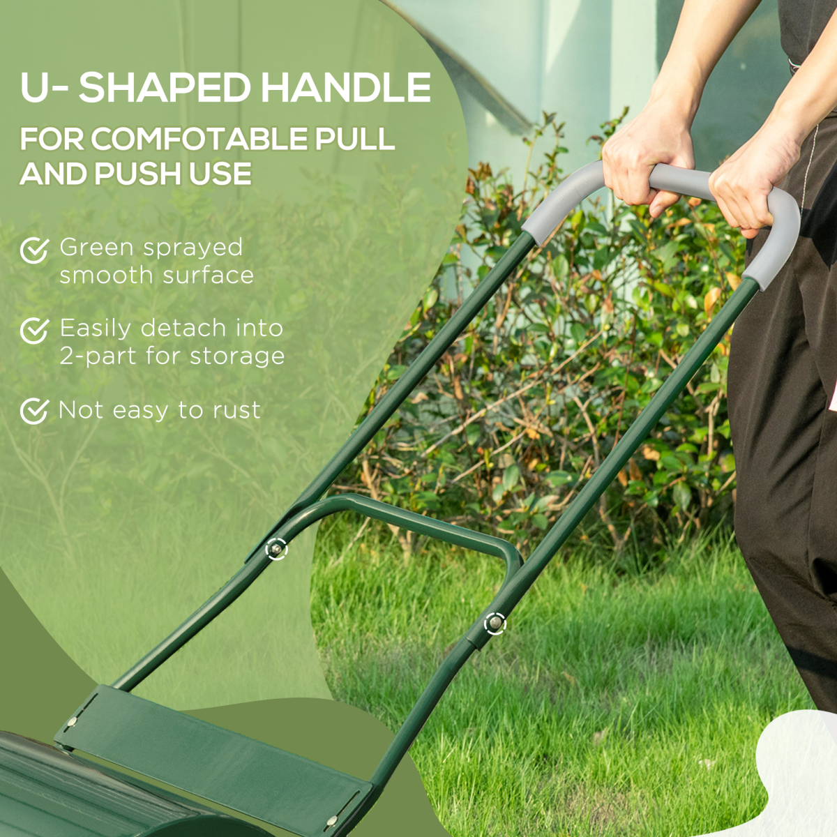 Outsunny Steel Lawn Grass Roller, 50L Water or Sand Fillable – Garden Roller with Rubber Handle, Green