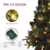 HOMCOM 4ft Artificial Christmas Tree with 60 Warm White LED Lights, Remote & Timer – Indoor Festive Decor, Green