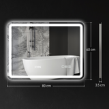 LED Bathroom Mirror 80 x 60cm with Bluetooth Speaker, Digital Clock & Demister – Horizontal Wall Mount