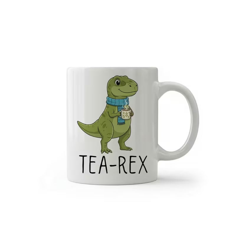 Tea Rex Dinosaur Quote Ceramic Coffee Mug, 320ml – Funny Cute Gift for Dinosaur Lovers, White