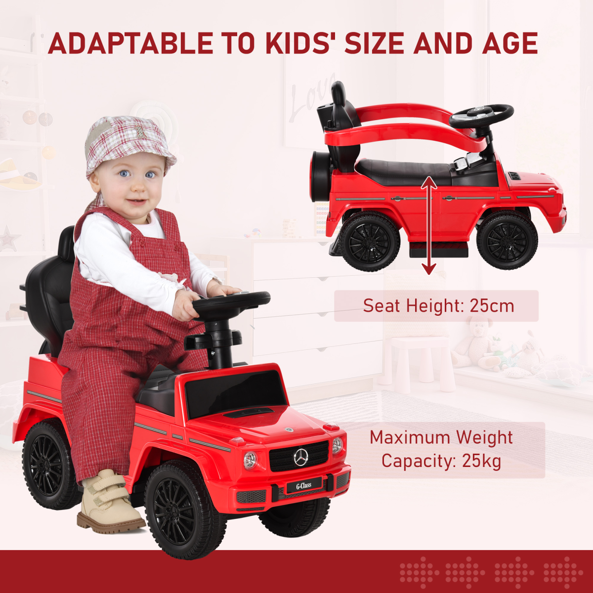 HOMCOM Mercedes-Benz G350 Ride-On Sliding Car with Canopy & Under-Seat Storage – Toddler Floor Slider, Red