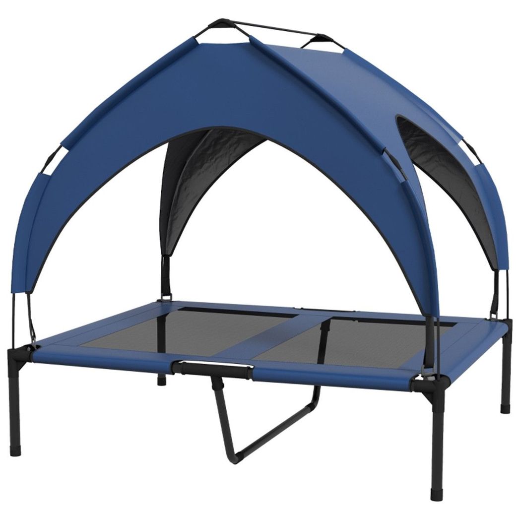 Elevated Pet Bed with Water-Resistant UV Canopy, Breathable Mesh & Travel Bag – Large Dogs, Dark Blue