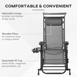 Folding Zero-Gravity Recliner Rocker with Canopy, Padded Headrest and Side Tray – Outdoor Lounge Chair, Grey