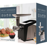 KitchenPerfected 1400W Meat Grinder with 3 Cutting Discs & Sausage Piping – Stainless Steel Cabinet