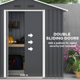 Outsunny 6.5 x 3.5ft Galvanised Steel Garden Shed with Double Sliding Doors and Vents – Outdoor Storage, Dark Grey