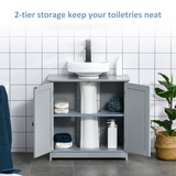 kleankin 60 x 60cm Under-Sink Storage Cabinet with Adjustable Shelf & Pipe Cut-Out – Bathroom Storage, Grey