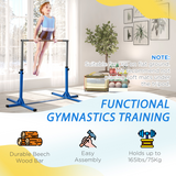 HOMCOM Adjustable Kids Gymnastics Bar with Steel Frame & Beech Wood Bar – Horizontal Training Bar, Blue