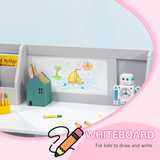 HOMCOM Kids Table and Chair Set with Whiteboard and Storage – 2-Piece MDF and Pinewood Study Desk, Grey