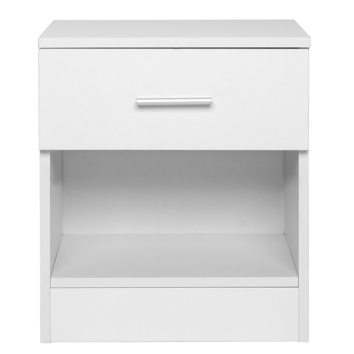 2-Tier Nightstand Bedside Cabinet with Drawer and Open Shelf – Bedroom and Home Office End Table, White