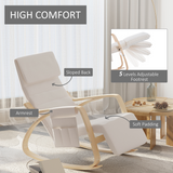HOMCOM Rocking Recliner Armchair with Adjustable Footrest & Birch Wood Frame – Nursery Chair, Cream White