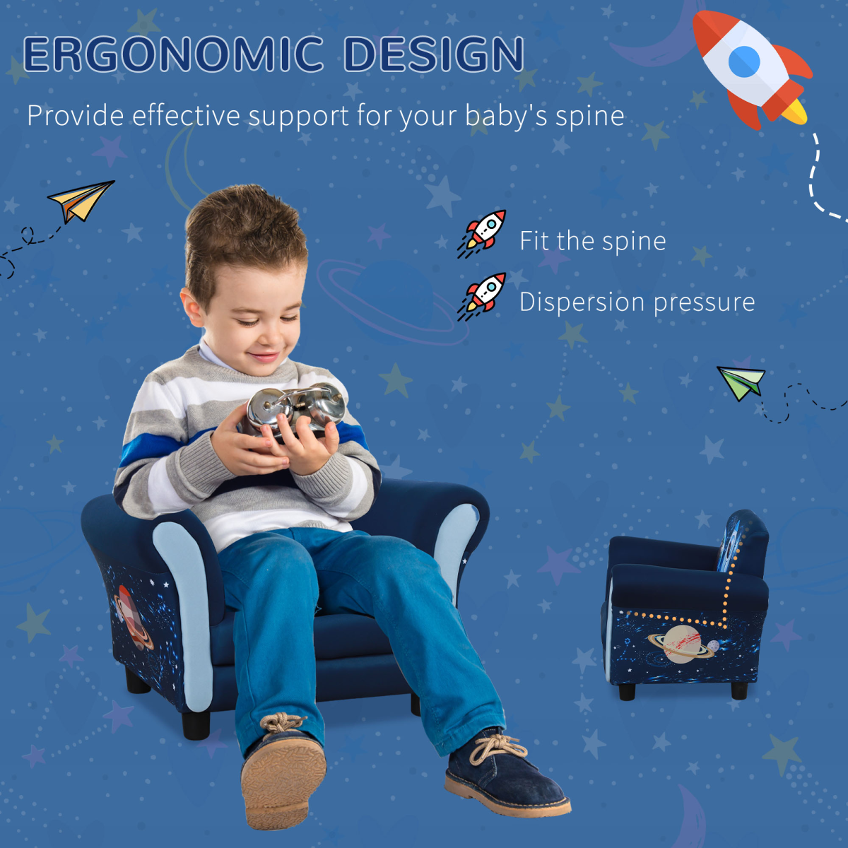 HOMCOM Child Armchair Kids Mini Sofa Chair with Armrests and Padded Seat for Ages 3-6 – Blue