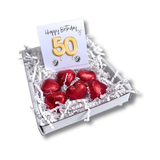Aye Do Gifts 50th Birthday Mini Gift Hamper – Cubic Zirconia Stud Earrings, Gold Balloons Card & Milk Chocolates