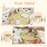 AIYAPLAY 3-Piece Toddler Table and Chair Set with Centre Mesh Bag – Bear Backrests, White and Natural Wood