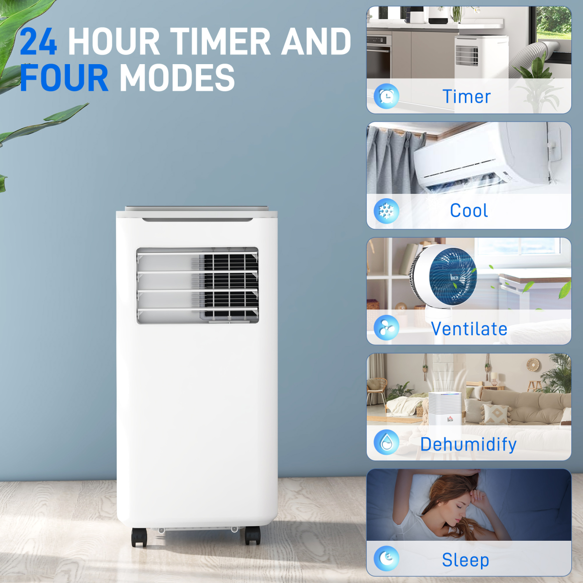 HOMCOM 9,000 BTU Smart Portable Air Conditioner with WiFi App Control and Timer – Cooling for Rooms up to 20m²