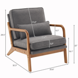 Oak Armrest Upholstered Single Lounge Chair – Comfortable Accent Armchair for Living Rooms & Bedrooms, Dark Grey