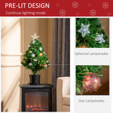 HOMCOM 2ft Pre-Lit Artificial Christmas Tree with Fibre Optic and 60 Warm White LEDs – Tabletop Pot Tree, Green