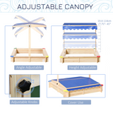 Outsunny Kids Wooden Cabana Sandbox with Bench & Adjustable Canopy – Outdoor Sandpit Playset, EN71 Certified