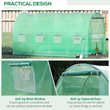 Walk-in Polytunnel Greenhouse with Galvanised Steel Frame & Roll-Up Windows – Garden Grow Tunnel, Green
