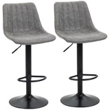 Set of 2 Bar Stools with High Back Tub Seats, Footrest & Round Base – Microfibre Kitchen Stools, Grey