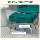 HOMCOM Button-Tufted Armchair & Footstool Set with Gold-Tone Steel Legs – Dark Green