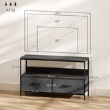 Industrial TV Stand with 2 Foldable Fabric Drawers for TVs up to 47 in – Steel Frame Media Unit, Black & Charcoal