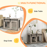 PawHut Dog Crate Furniture with Removable Cushion and Sliding Barn Door, Side Table for Medium Dogs – Brown