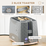 HOMCOM 1.7L Fast Boil Kettle and 2-Slice Toaster Set with 7 Browning Levels – Honeycomb Design, Grey