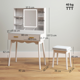 HOMCOM Dressing Table Set with LED Lighted Mirror, 2 Drawers, 4 Shelves & Cushioned Stool – White and Gold