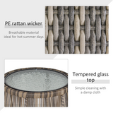 Outsunny 3-Piece Webbed PE Rattan Patio Bistro Set with Glass Table & Padded Cushions – 2 Chairs and Table, Grey