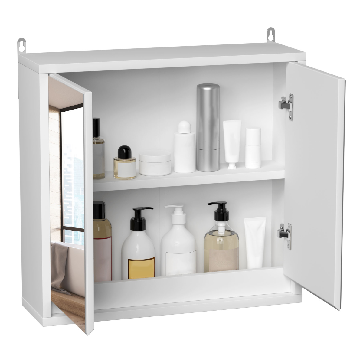 HOMCOM Wall Mounted Bathroom Mirror Cabinet with Storage Shelf – Space-Saving, White