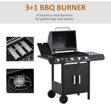 Outsunny Deluxe 3+1 Burner Gas BBQ Grill Trolley with Side Burner and Warming Rack, 110 x 50 x 100cm
