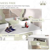 ZONEKIZ Kids Vanity Table Set with Stool, Mirror & Drawer, Flower Design – Girls Dressing Table, White