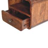 Artisan Furniture Extra Mini Wall-Mounted Bedside Table with 1 Drawer & Open Shelf, Solid Mango Wood – Dark Brown