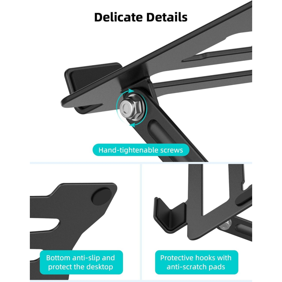 Foldable Metal Laptop & Tablet Stand with 360° Rotation – Adjustable Riser, Silicone Pad, 8kg Load