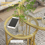 HOMCOM Set of 2 Round Nesting Coffee Tables with Tempered Glass Tops – Space-Saving Gold Tone Side Tables