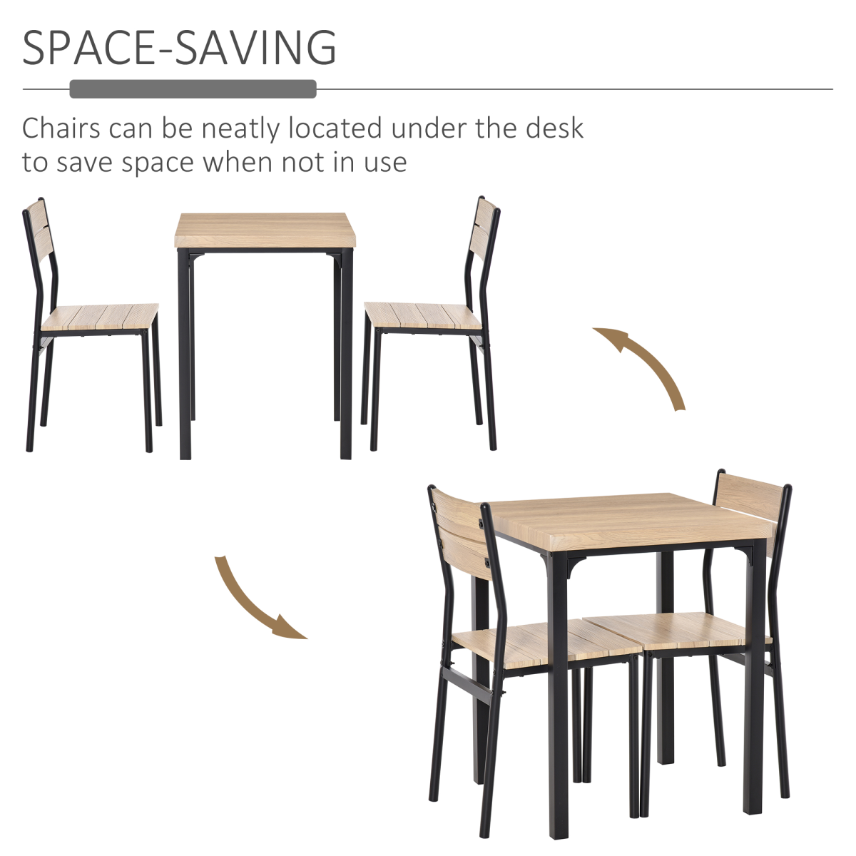 Compact 3-Piece Dining Set with Table & 2 Chairs – Wood-Effect Tops, Metal Legs, Small Spaces