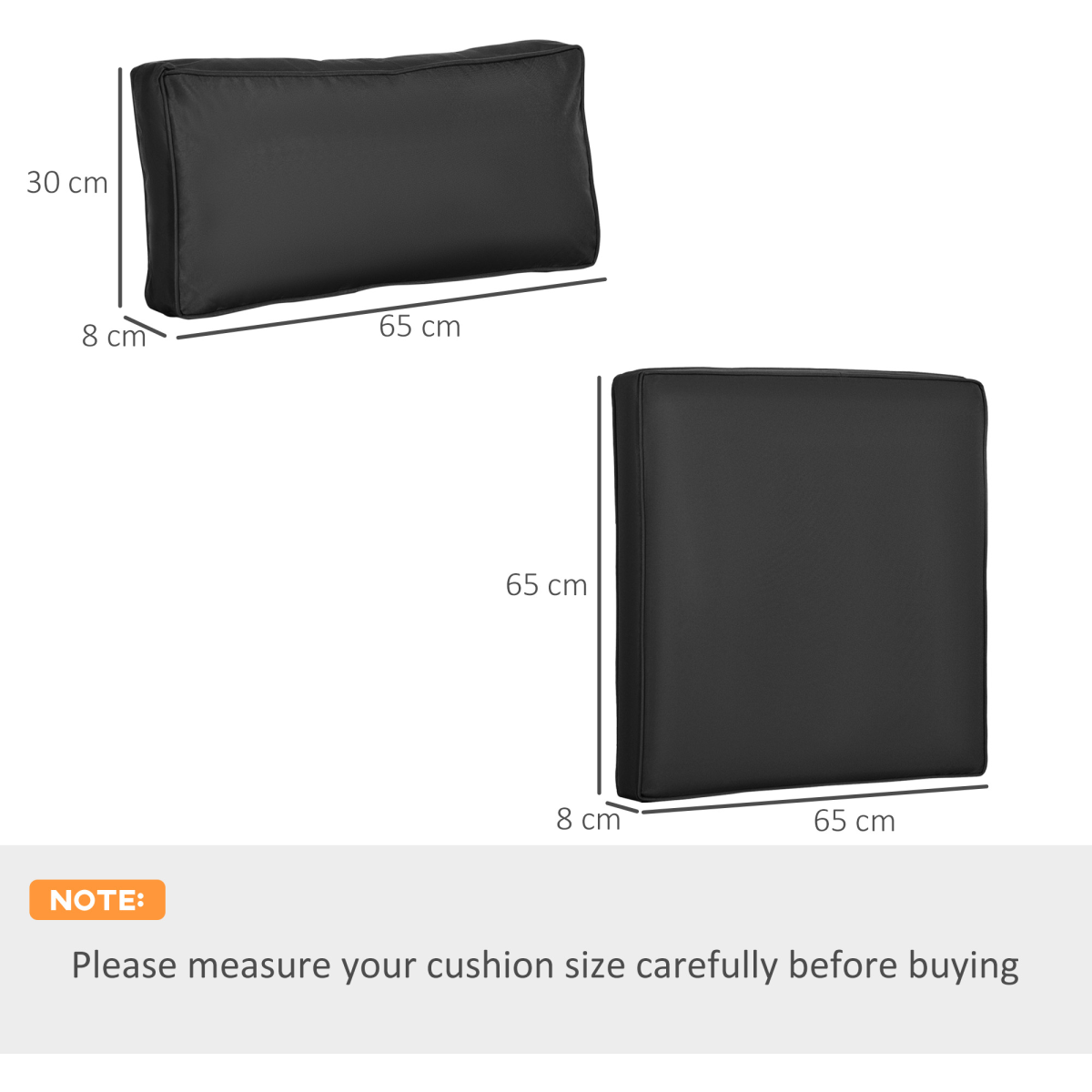 Outsunny 14-Piece Replacement Seat & Back Cushion Set for Garden Rattan Furniture, Polyester, Black, 65x65x8cm