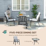Outsunny 5-Piece Garden Dining Set with Glass-Top Table, Umbrella Hole & 4 Cushioned Chairs – Patio Furniture